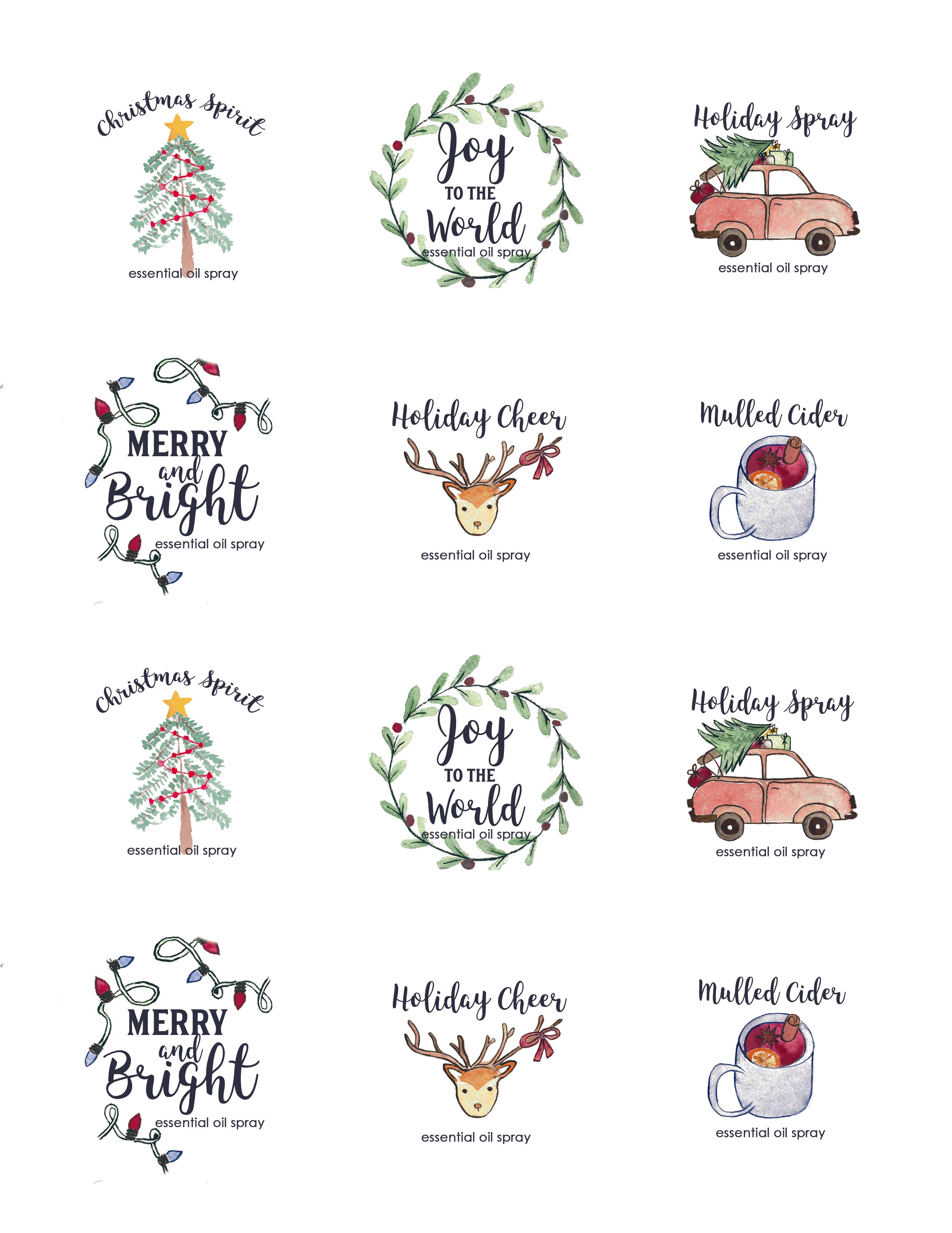 DIY Christmas Gift Room Spray Recipes and labels