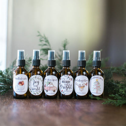 DIY Christmas Gift Room Spray Recipes and labels