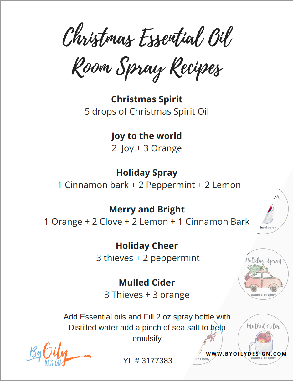 DIY Christmas Gift Room Spray Recipes and labels